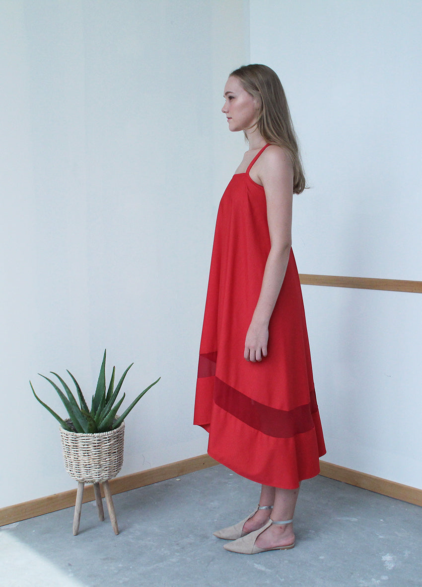 Tee Pee Dress with Chiffon Insert (Red)
