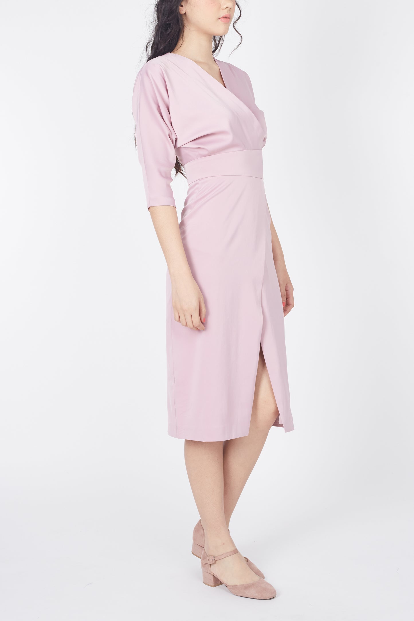 Kimono-cut Midi Dress - Milky Pink