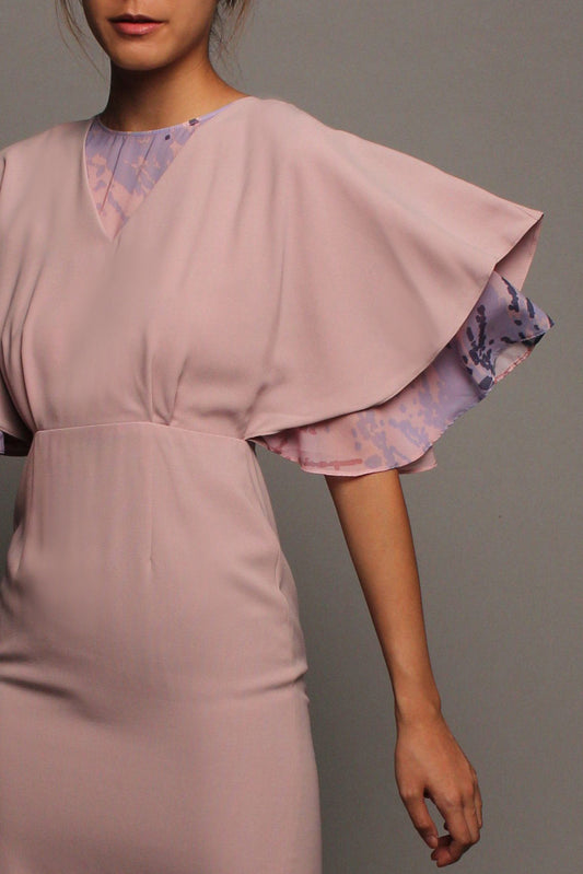 Kimono Flutter Sleeves Dress - Pink on Pink