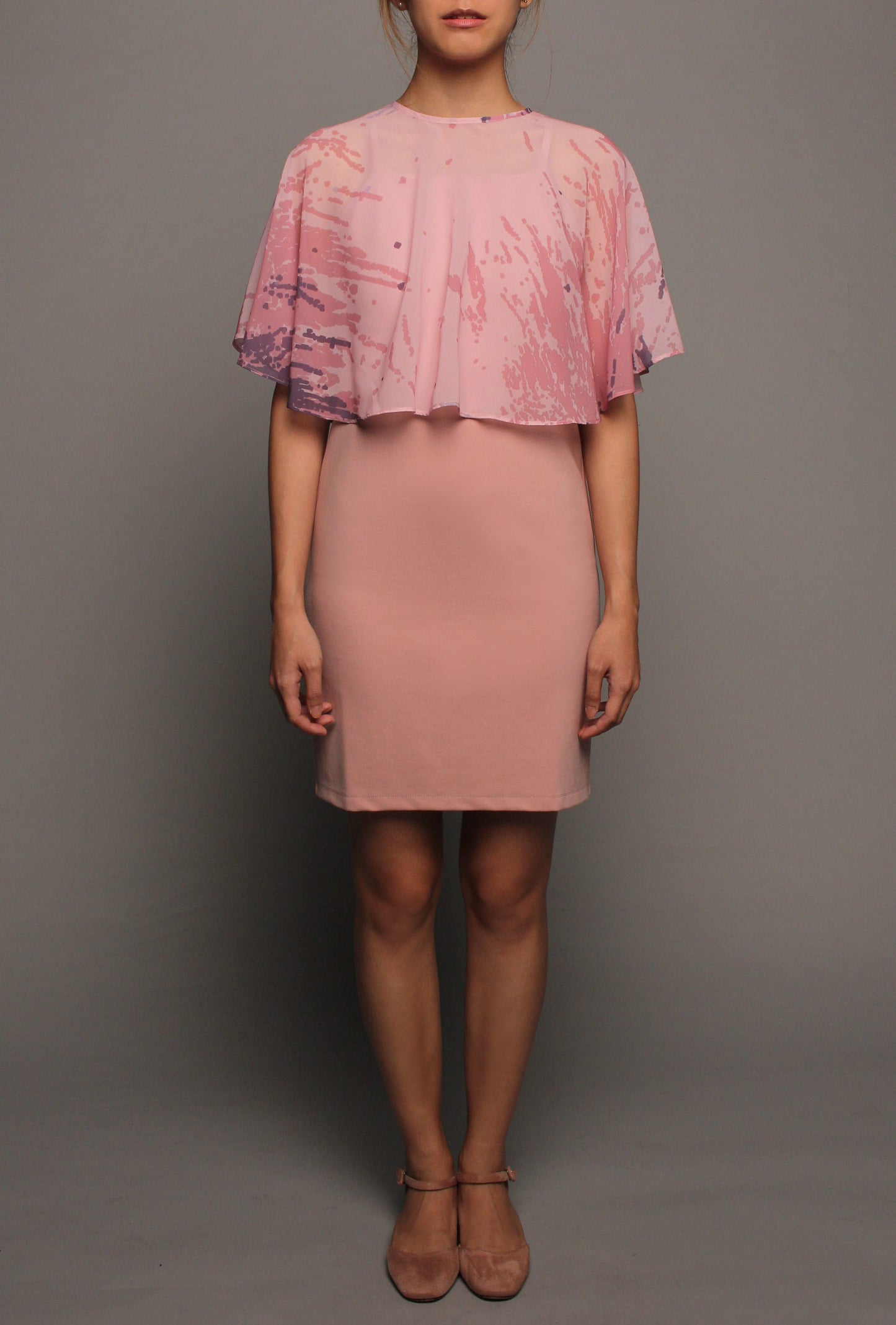 Spag Dress with Cape Overlay (Pink with Pink Cape)