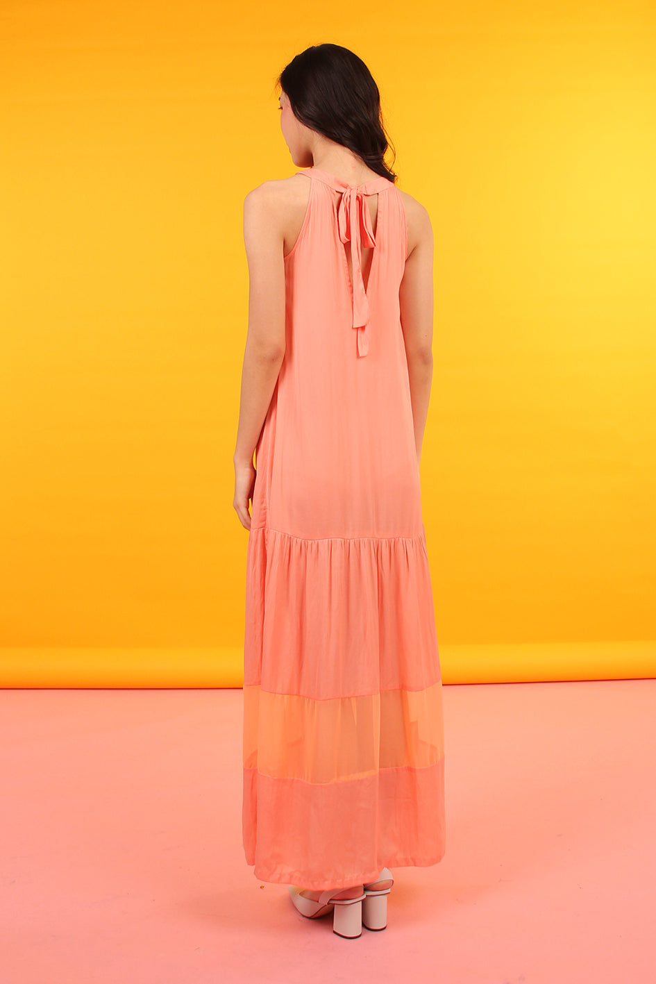 Tie-Back Tiered Bottom Maxi (Coral)